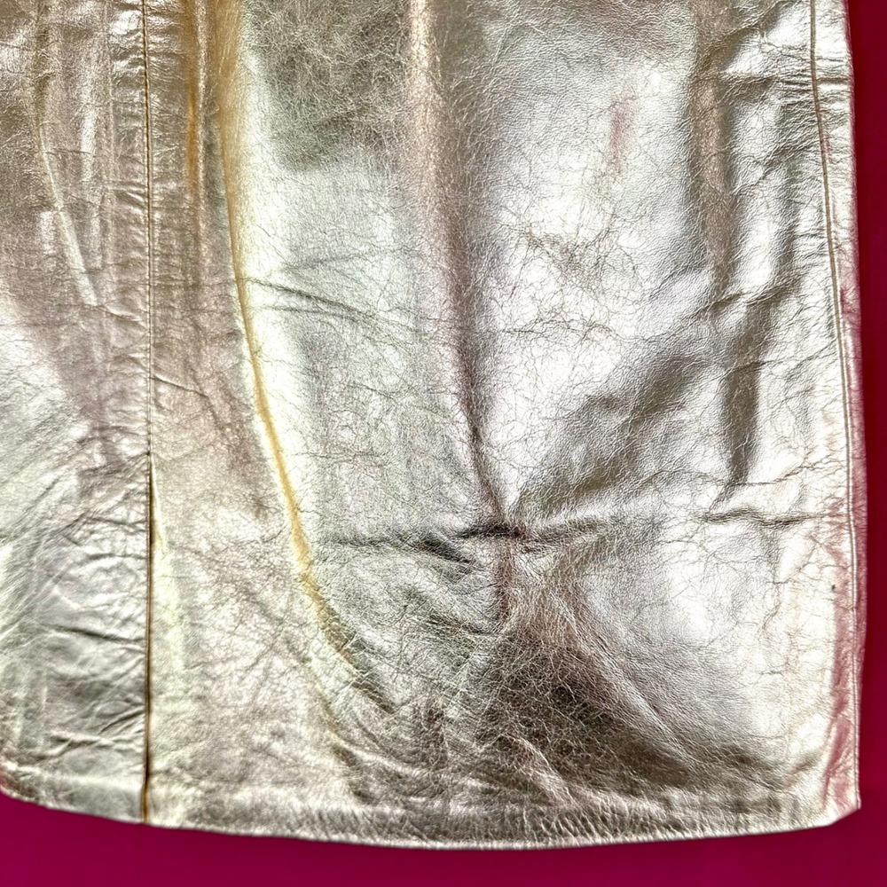 Vintage Gold Metallic Leather Mini Skirt Disco Glam Party Festival 90s Size 12 - Picture 12 of 16
